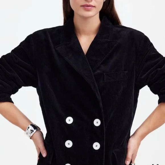 Alexa Chung x Madewell Black Double-Breasted Blazer in Corduroy Oversized Sz. 4 - Picture 4 of 8